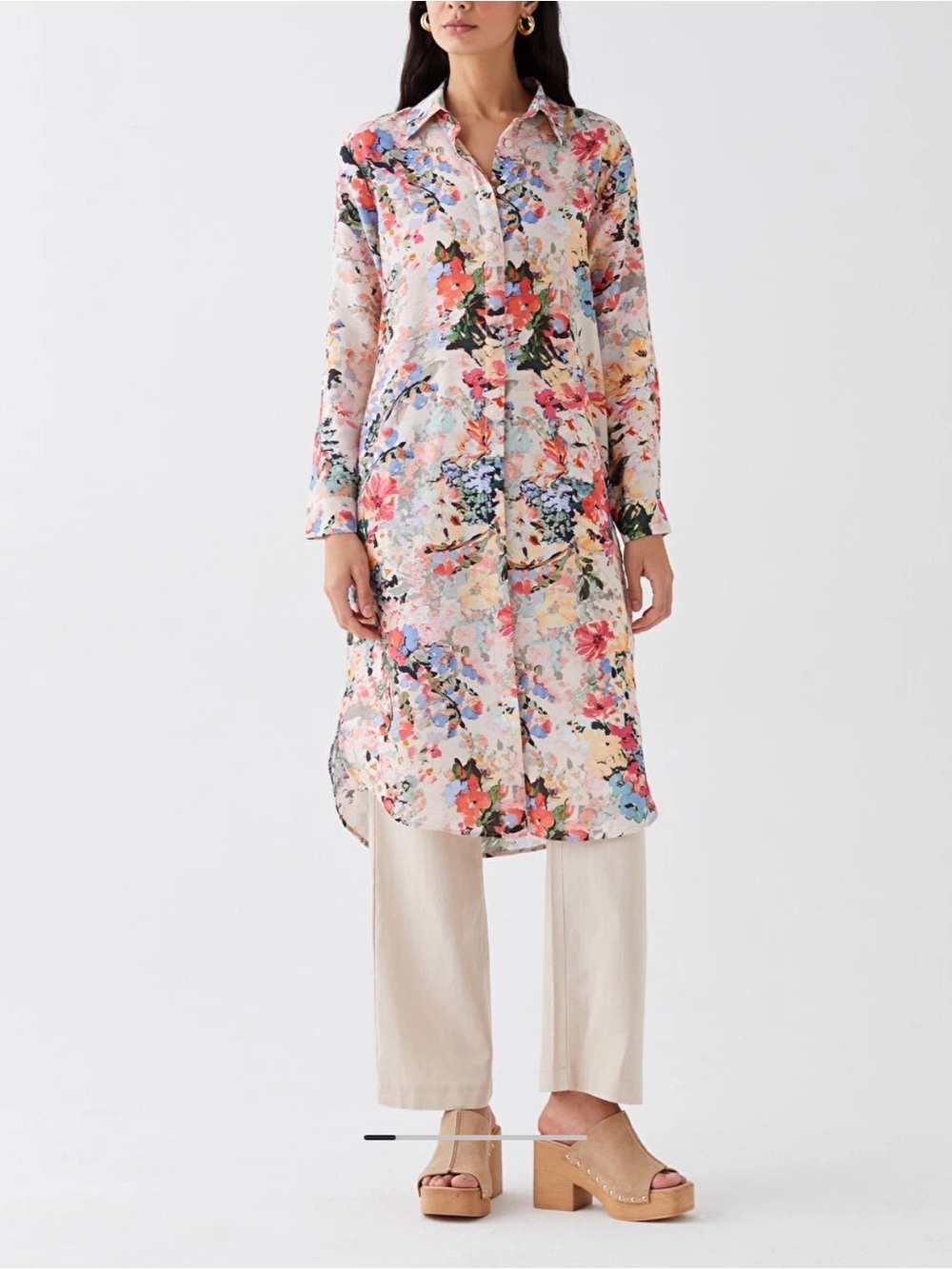 LC Waikiki Floral Button-Front Tunic Shirt - Pink Multi Size 38 (M)